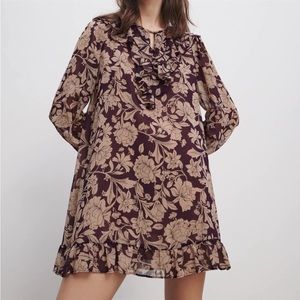 Zara Medium purple and tan mini dress with ruffles